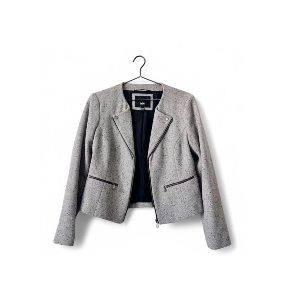 Mossimo Gray Moto Tweed Zip Up Jacket Wool Blend Size L